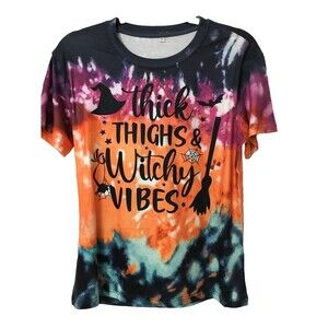 Thick Thighs Witchy Vibes T-Shirt Size Small Tie Dye Halloween Tee Bust 35" A4